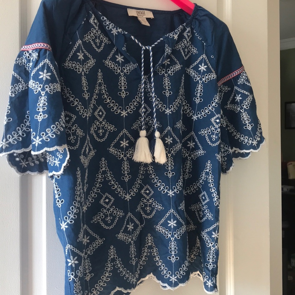 Vintage America Blues , cotton eyelet peasant top